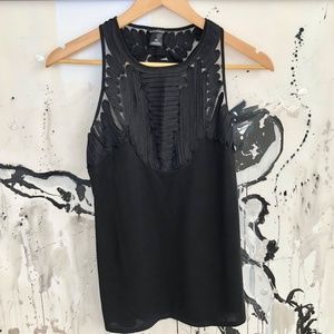 Club Monaco Tribal Embroidered High Neck Tank SZ S